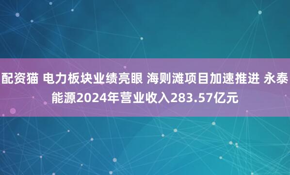 配资猫 电力板块业绩亮眼 海则滩项目加速推进 永泰能源2024年营业收入283.57亿元